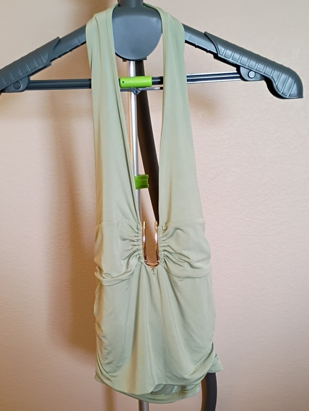 Chocolate Light Sage Halter Crop Top with Gold Accent